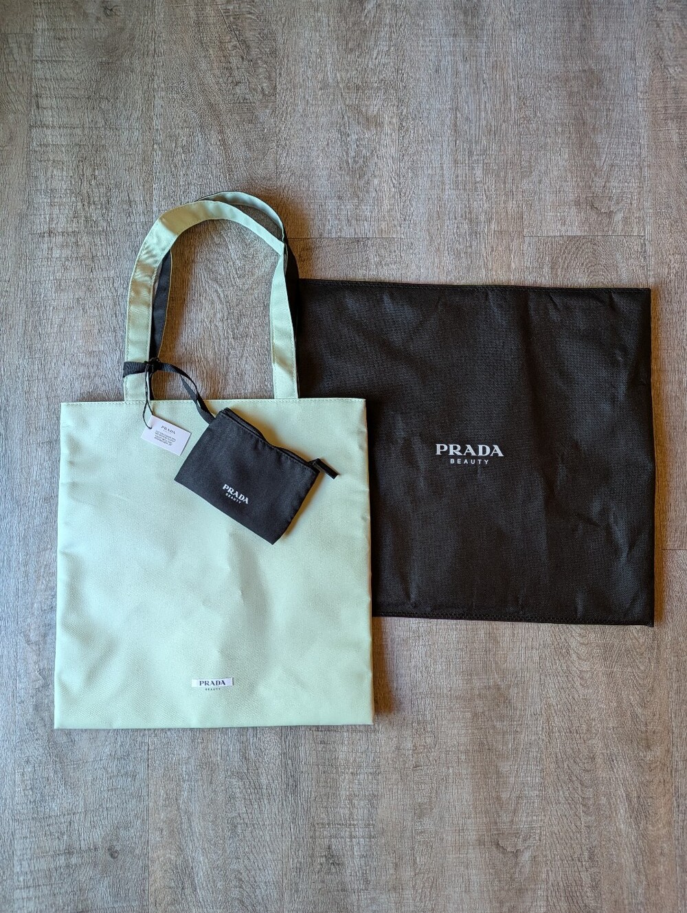 Prada Mint Green Canvas Tote With Travel Pouch And Bag Protector Reversible NWT